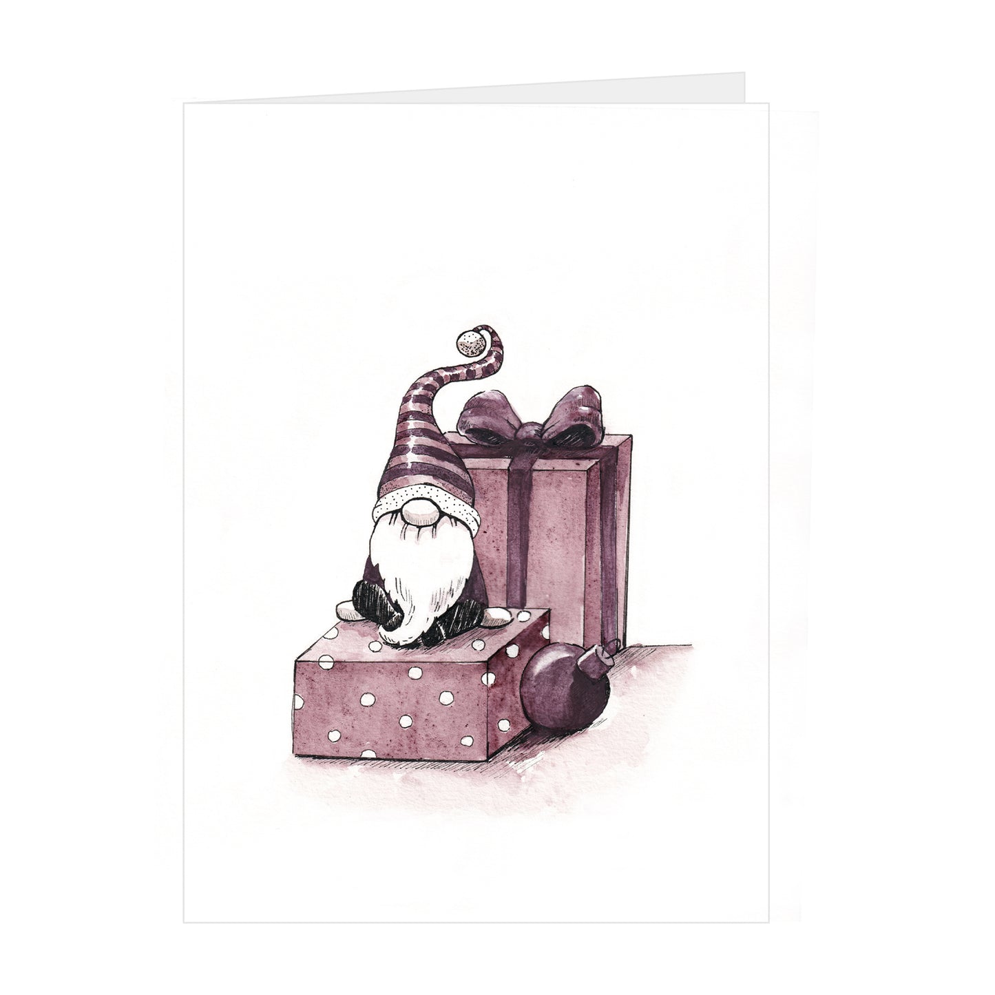 Christmas Card - Gnome on Presents