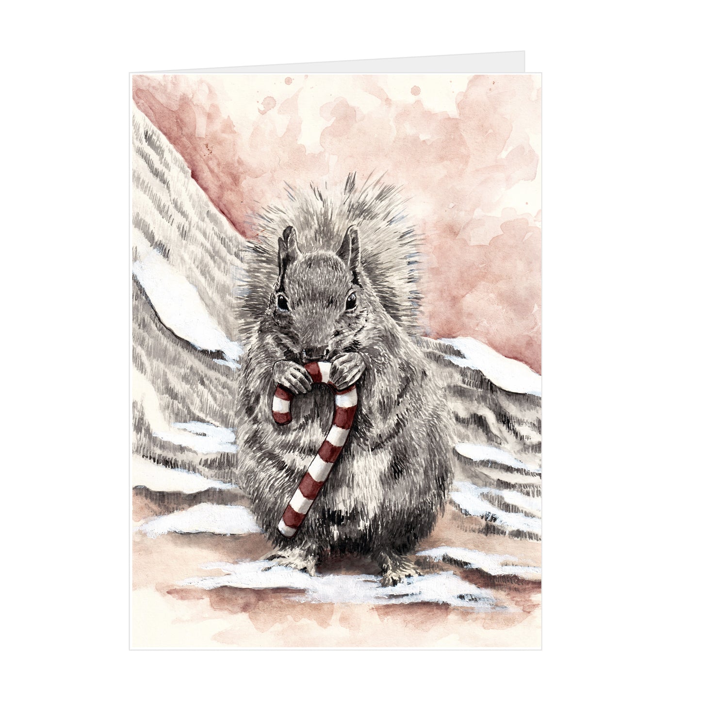 Christmas Card - Squirrel with Candy Cane