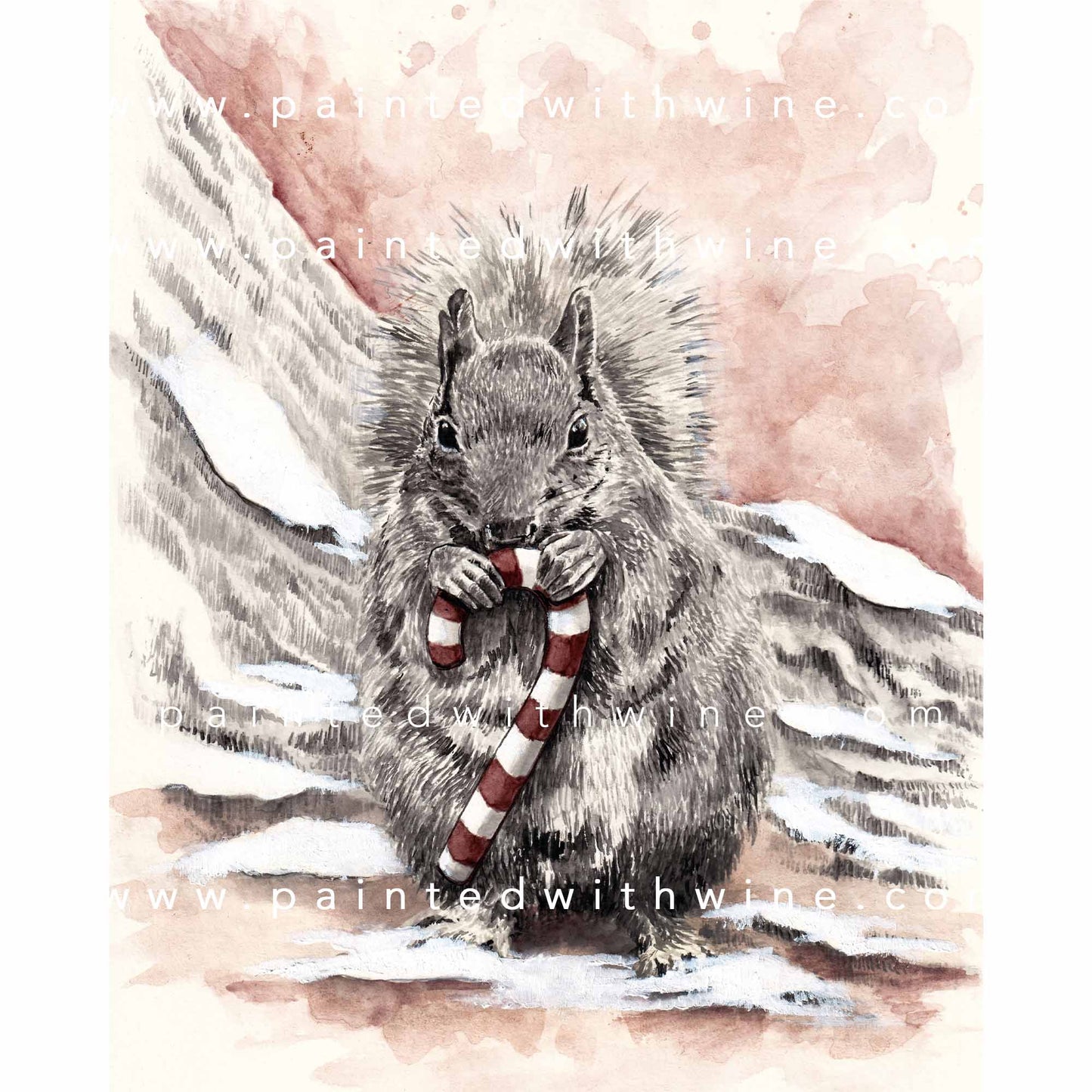 Christmas Card - Squirrel with Candy Cane